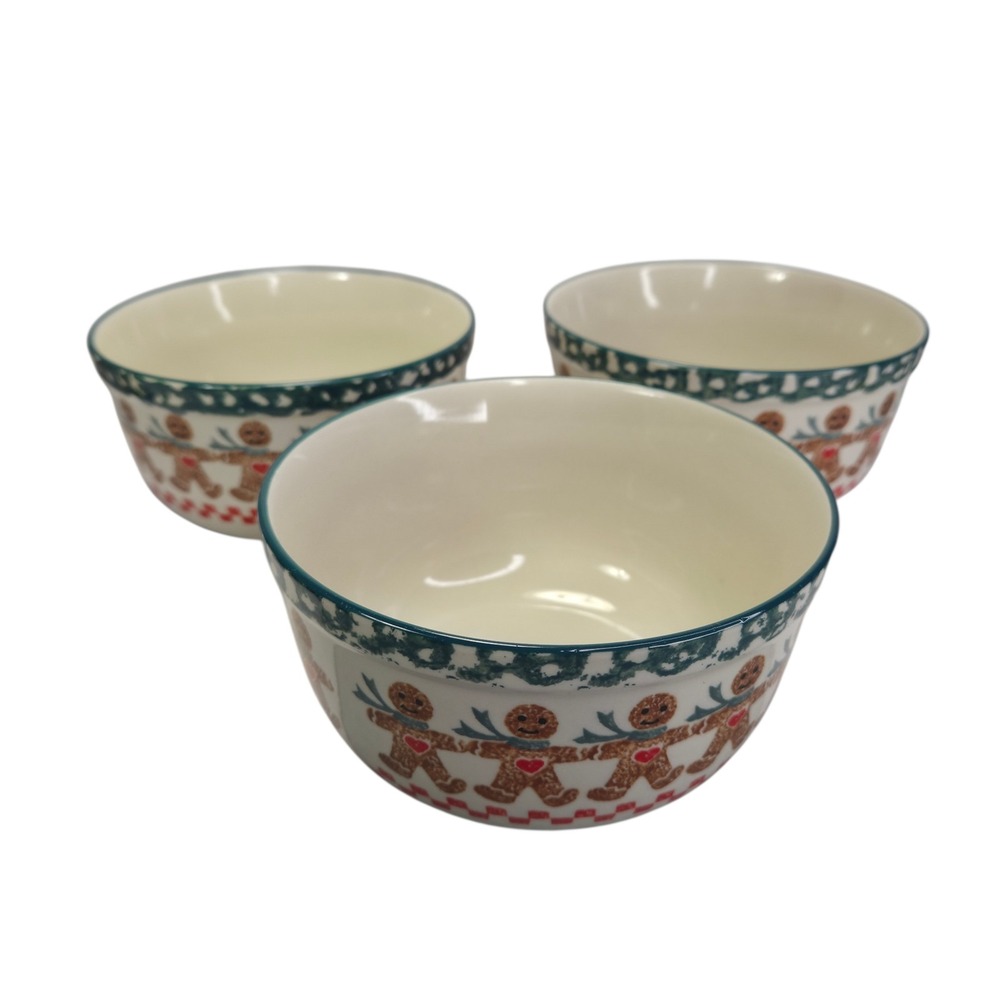 Folkcraft Tienshan Gingerbread Man Cereal Soup Bowls Set of‎ 3 Xmas Holiday Read